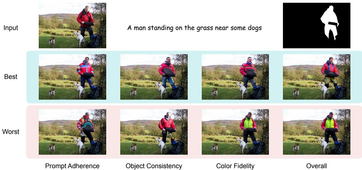 Comparison of best and worst inpainted images across different filter criteria.