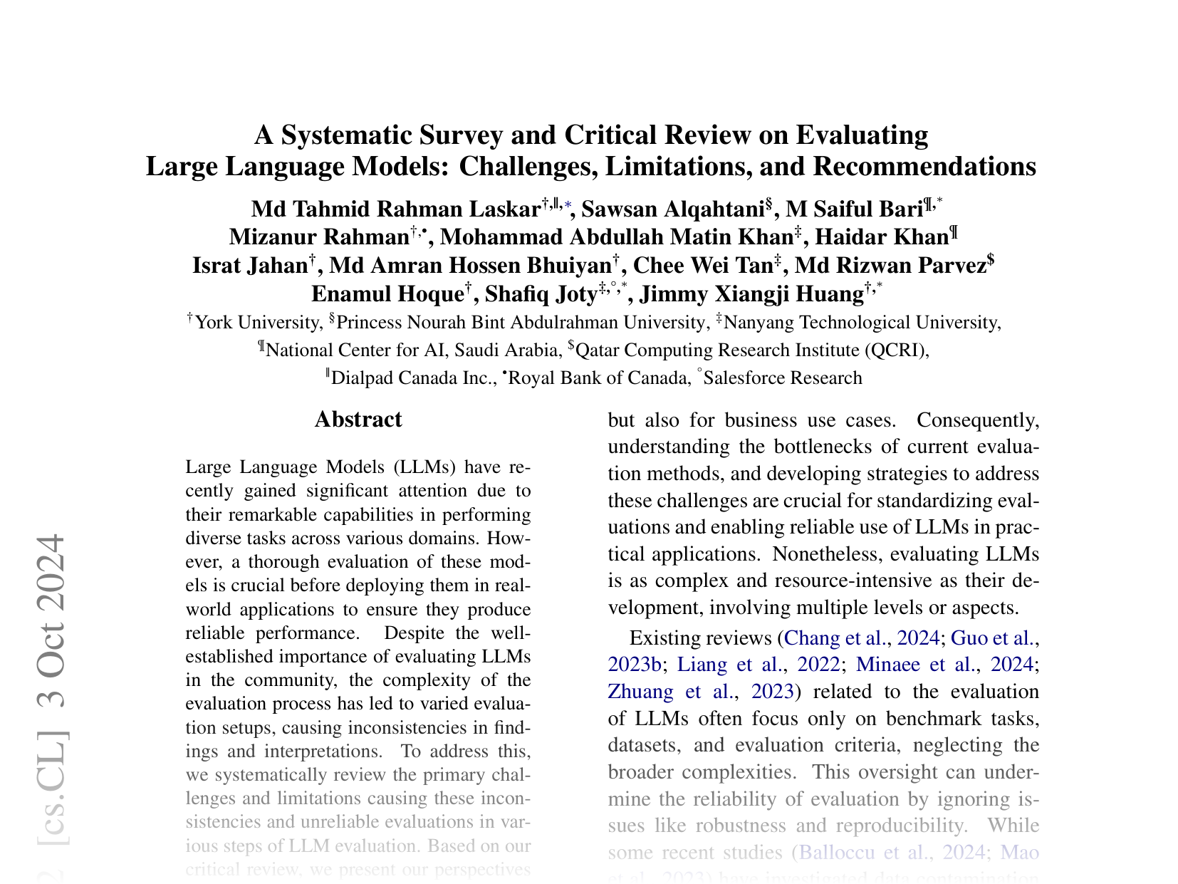 [A Systematic Survey and Critical Review on Evaluating Large Language Models: Challenges, Limitations, and Recommendations 🔗](https://arxiv.org/abs/2407.04069)