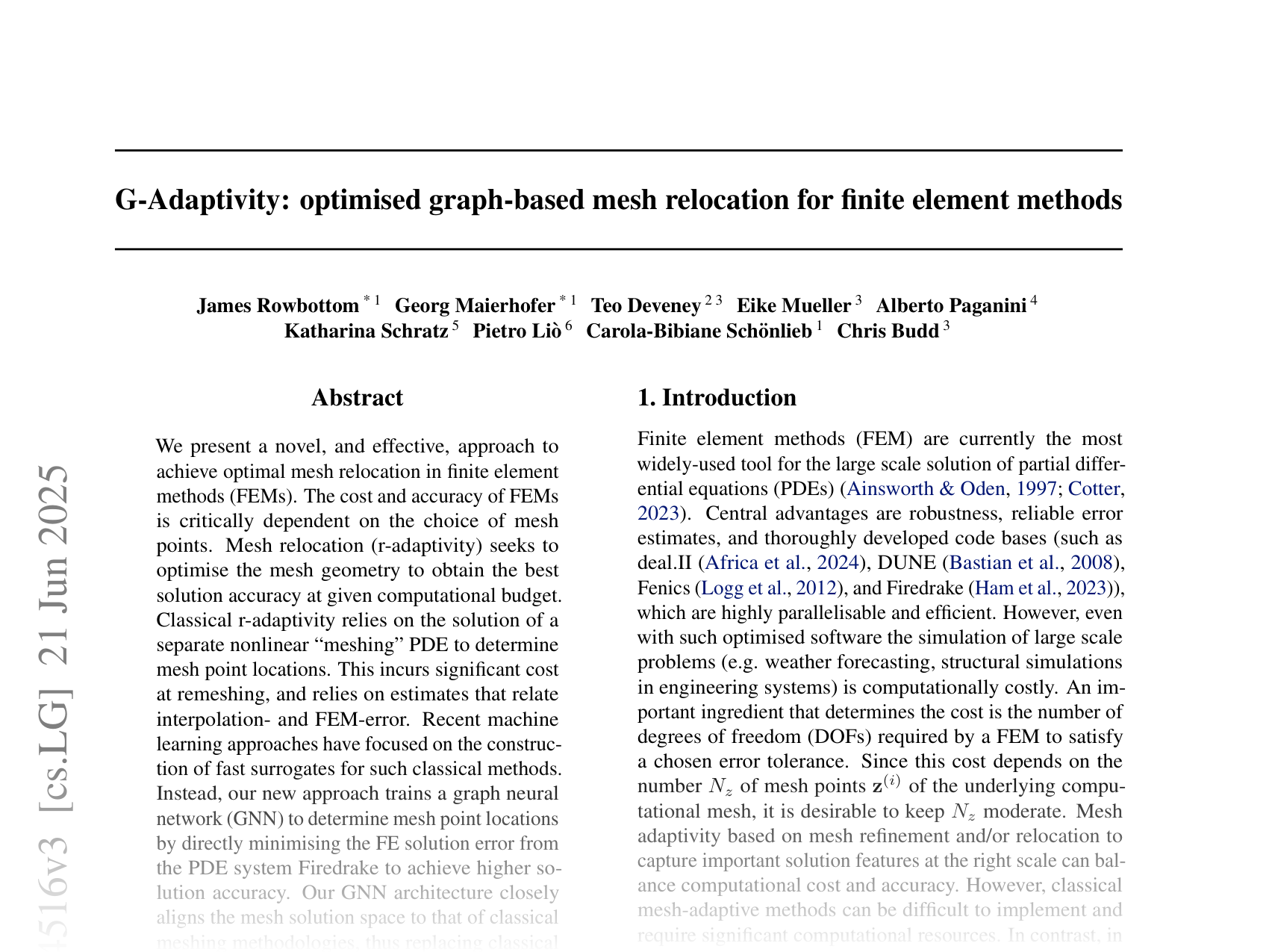 [G-Adaptivity: optimised graph-based mesh relocation for finite element methods 🔗](https://arxiv.org/abs/2407.04516)