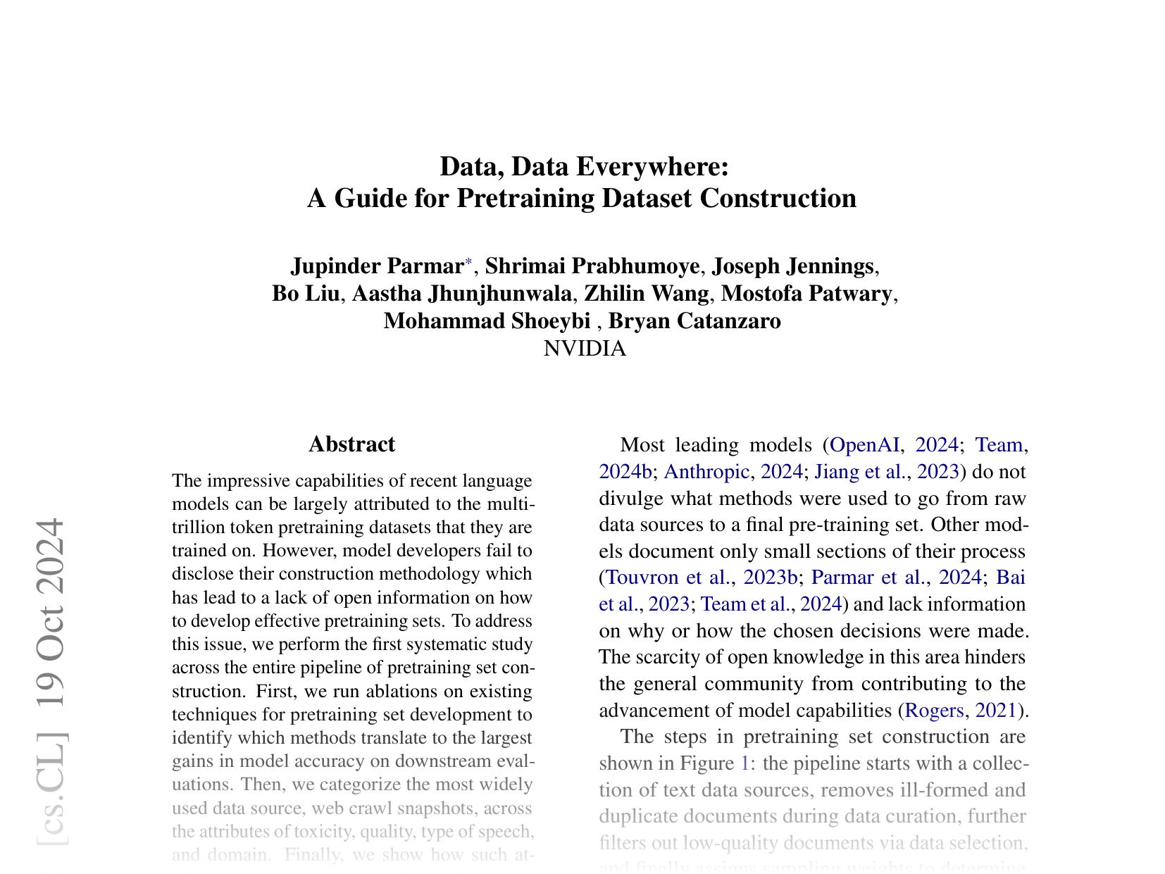 [Data, Data Everywhere: A Guide for Pretraining Dataset Construction 🔗](https://arxiv.org/abs/2407.06380)