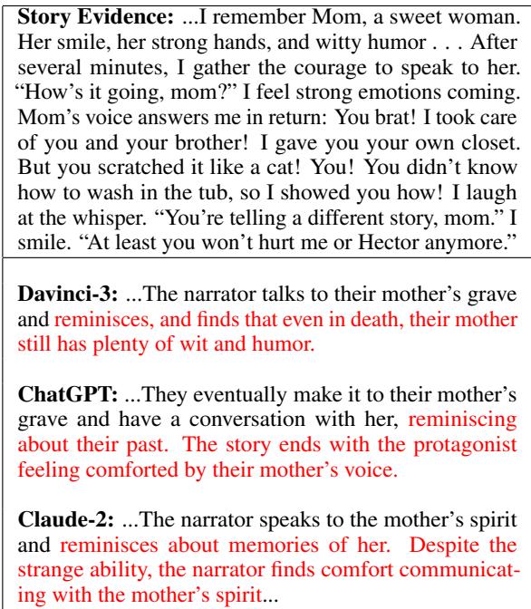 Table 3 showing LLM errors regarding a mother&rsquo;s ghost.