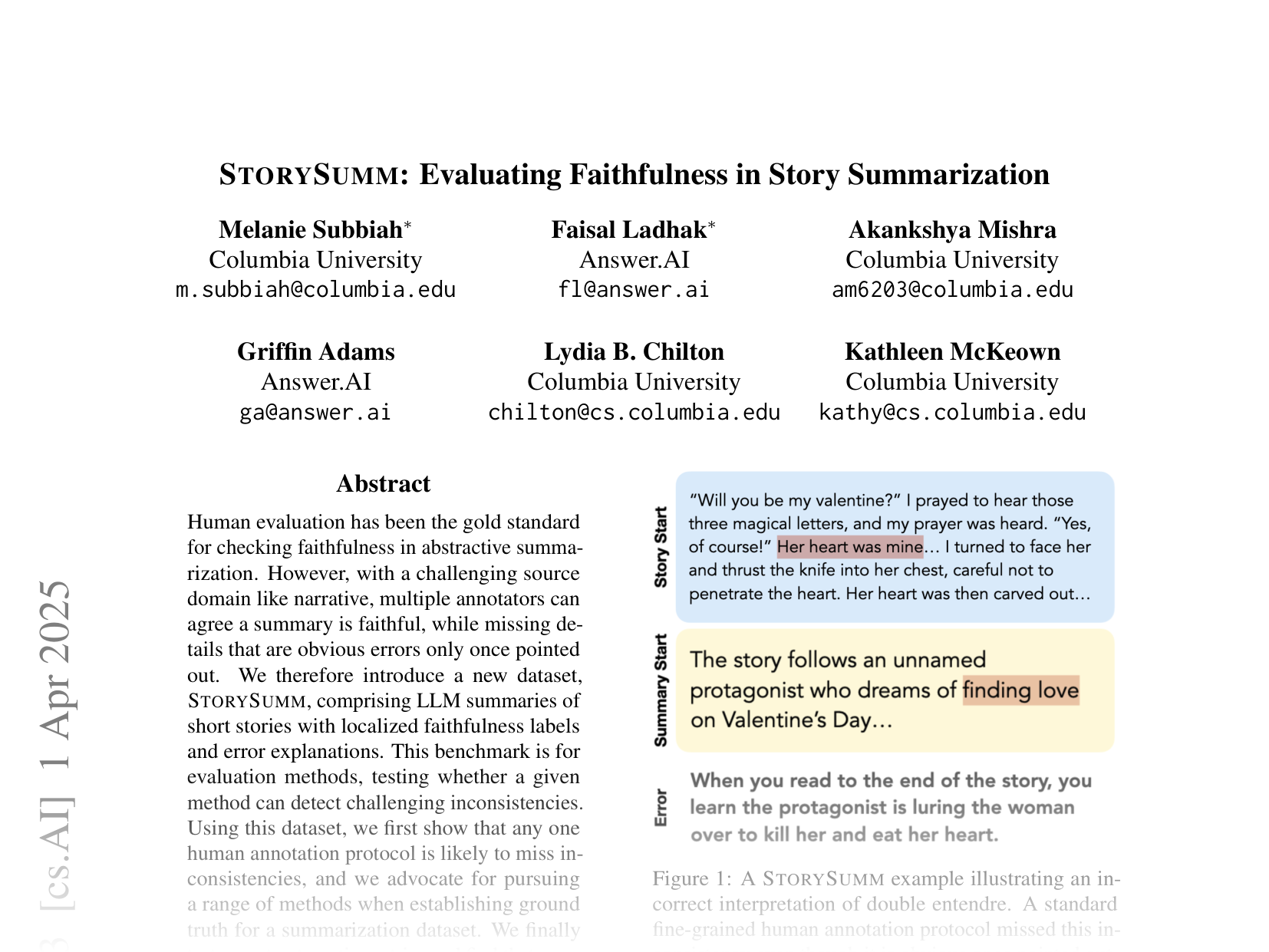 [STORYSUMM: Evaluating Faithfulness in Story Summarization 🔗](https://arxiv.org/abs/2407.06501)