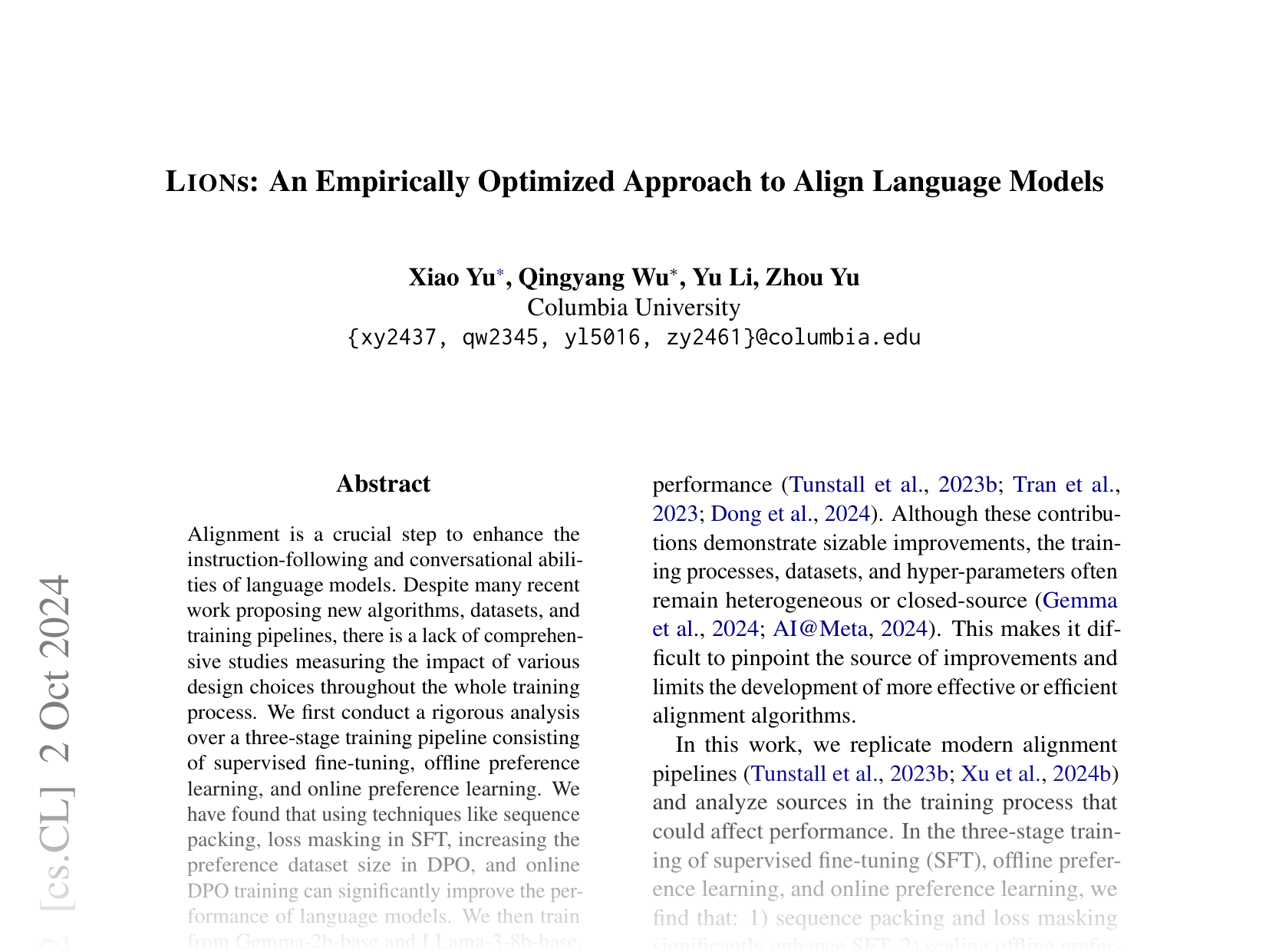 [LIONS: An Empirically Optimized Approach to Align Language Models 🔗](https://arxiv.org/abs/2407.06542)