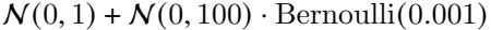 The equation for the mixed Gaussian distribution used to generate test data with outliers.