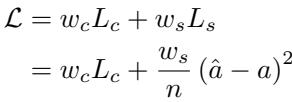 The combined loss function for the self-modeling network. It is a weighted sum of the classification loss L_c and the self-modeling loss L_s, which is a mean squared error term.