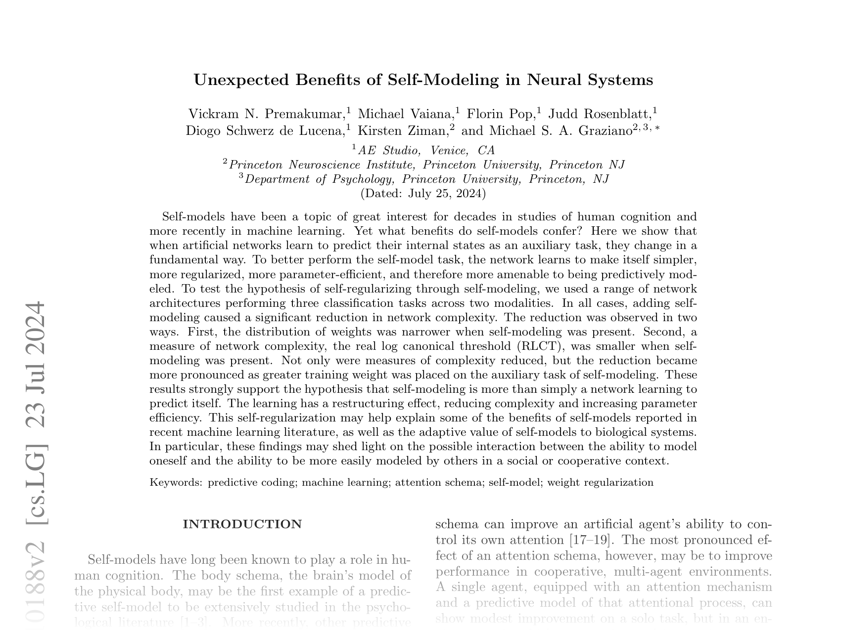[Unexpected Benefits of Self-Modeling in Neural Systems 🔗](https://arxiv.org/abs/2407.10188)