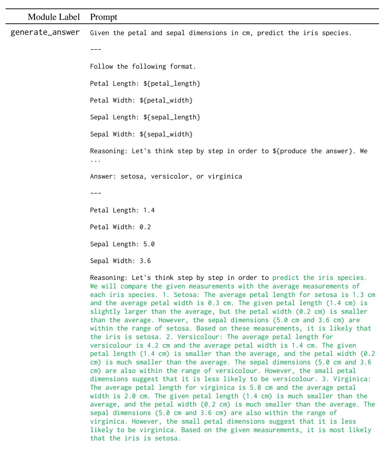 展示 Iris 提示模板的表格。