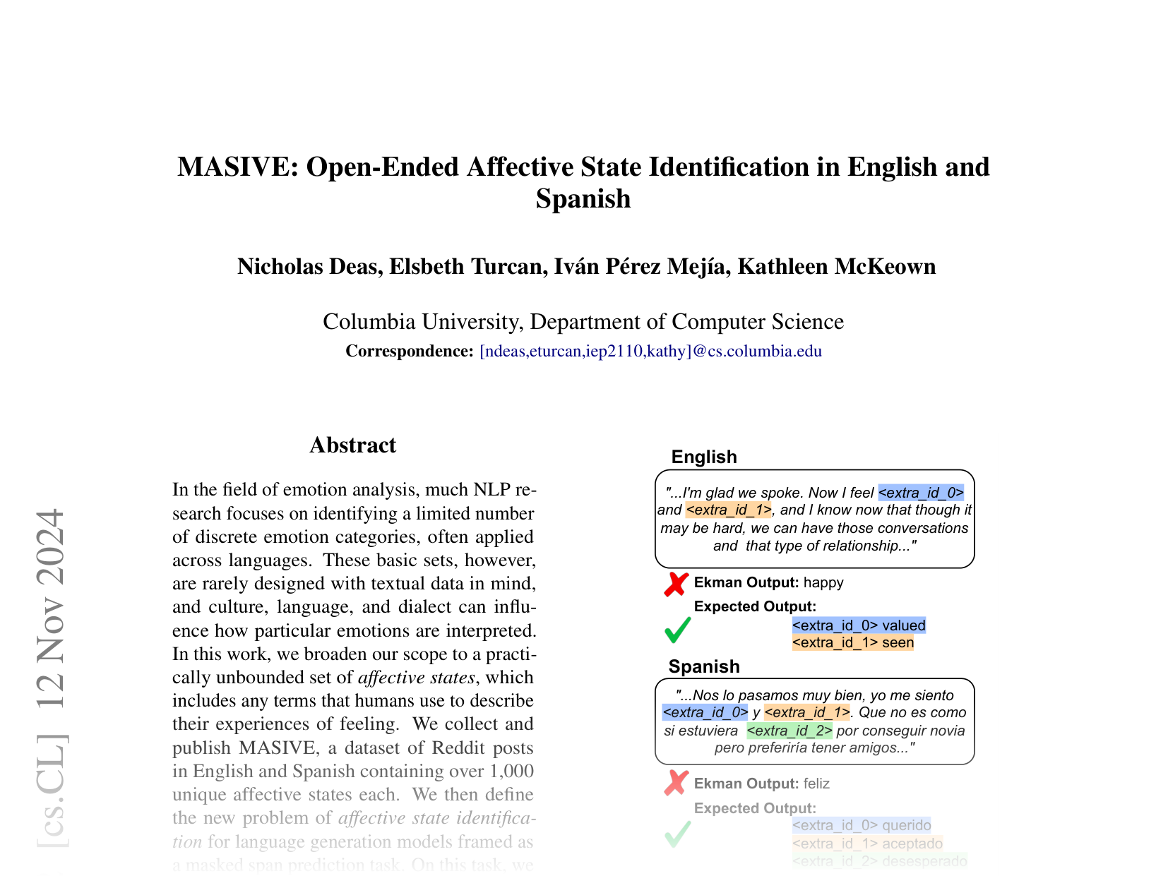 [MASIVE: Open-Ended Affective State Identification in English and Spanish 🔗](https://arxiv.org/abs/2407.12196)