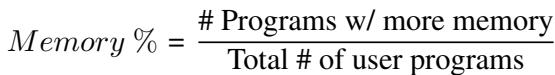 定义内存百分位的方程，将模型的内存使用与其他用户程序进行比较。
