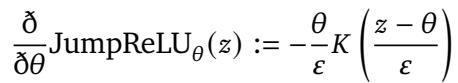 JumpReLU 函数相对于其阈值的伪导数。