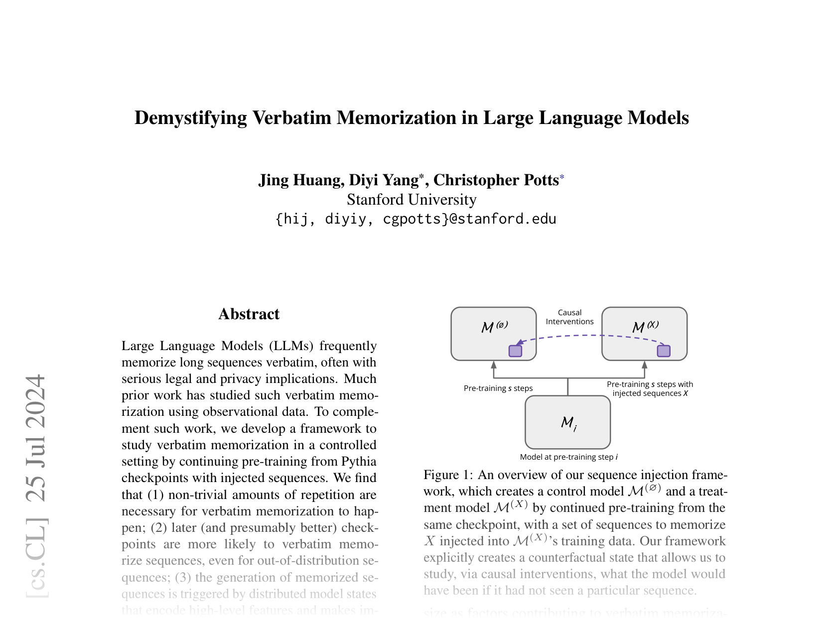 [Demystifying Verbatim Memorization in Large Language Models 🔗](https://arxiv.org/abs/2407.17817)