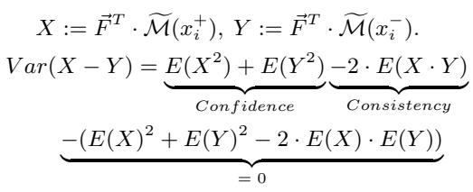 方程显示方差分解为置信度和一致性项。