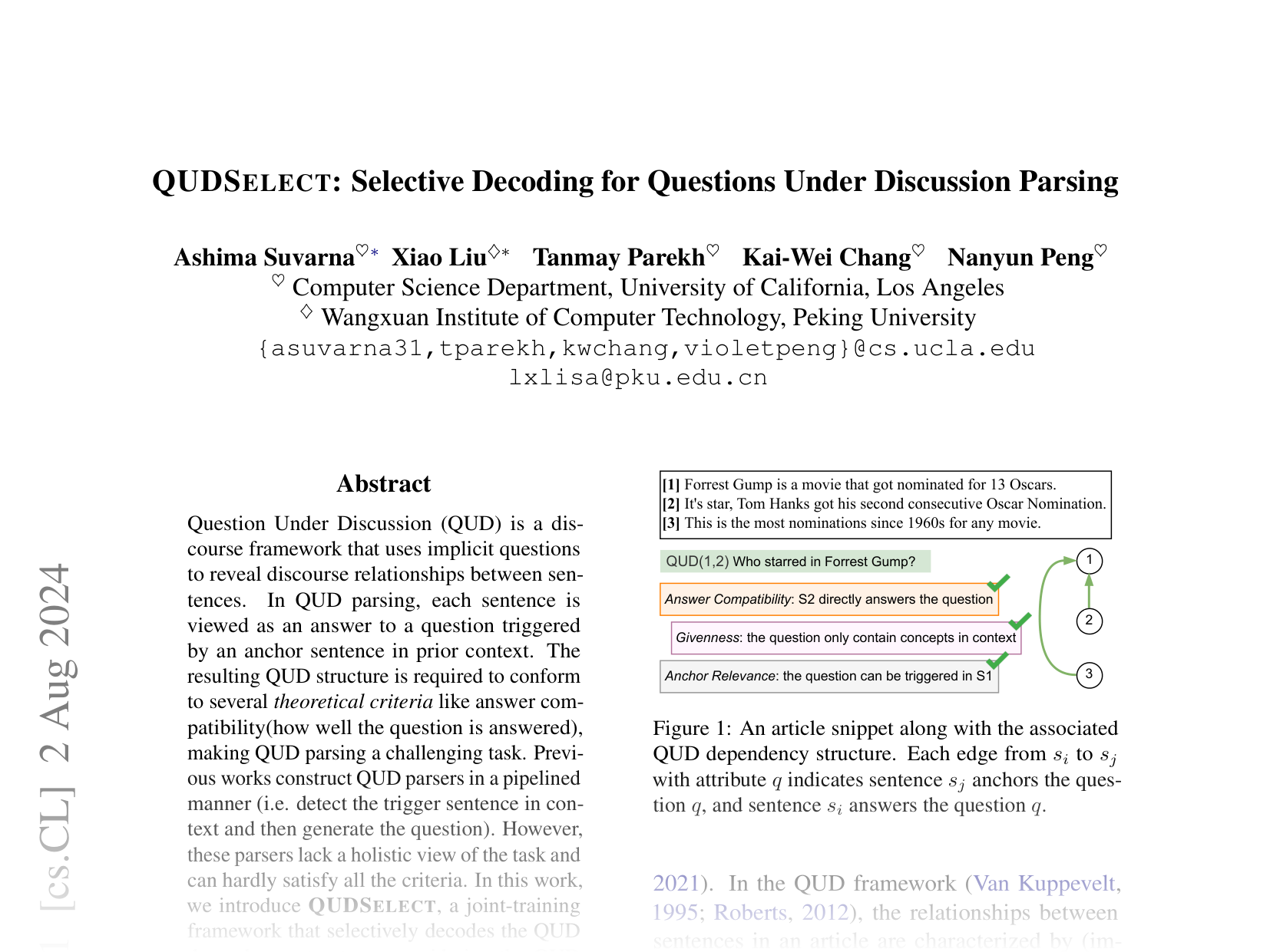 [QUDSELECT: Selective Decoding for Questions Under Discussion Parsing 🔗](https://arxiv.org/abs/2408.01046)