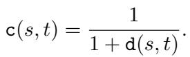 Similarity score equation based on distance.