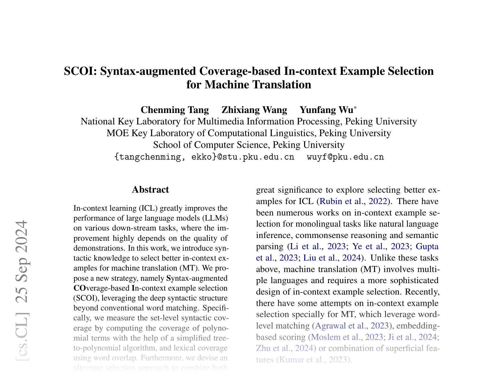 [SCOI: Syntax-augmented Coverage-based In-context Example Selection for Machine Translation 🔗](https://arxiv.org/abs/2408.04872)
