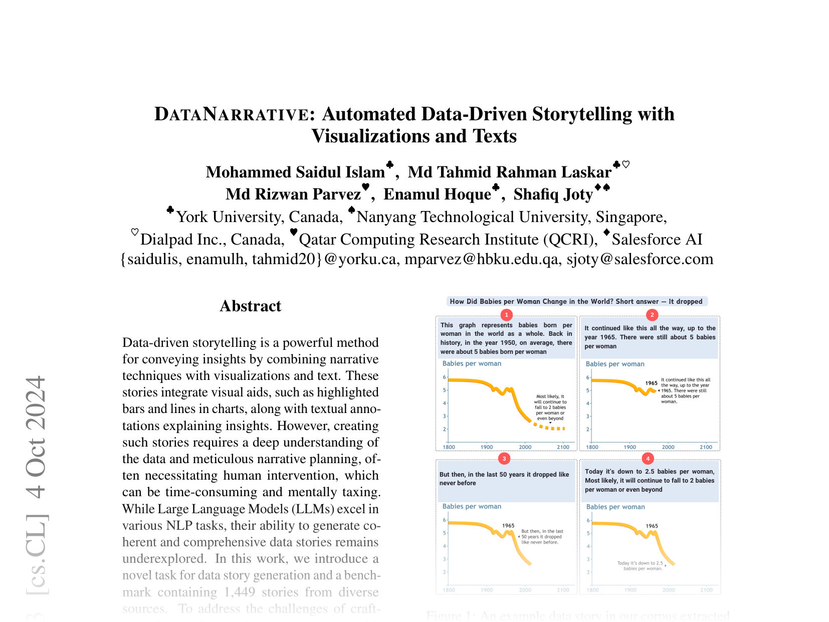 [DATANARRATIVE: Automated Data-Driven Storytelling with Visualizations and Texts 🔗](https://arxiv.org/abs/2408.05346)