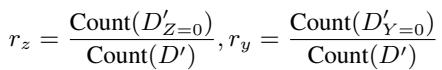Equations defining r_z and r_y, representing the proportion of minority samples and negative labels respectively.