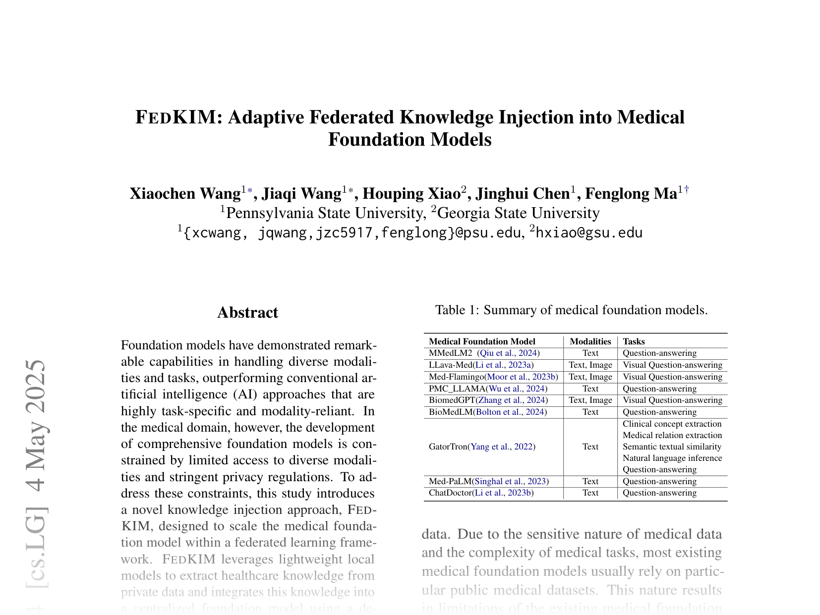[FEDKIM: Adaptive Federated Knowledge Injection into Medical Foundation Models 🔗](https://arxiv.org/abs/2408.10276)