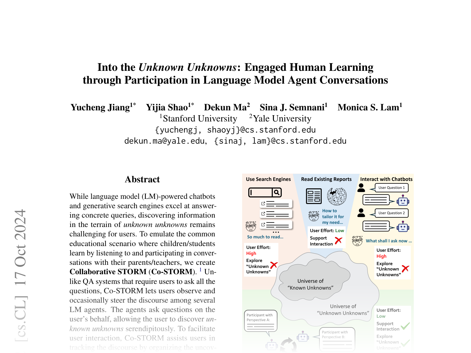 [Into the Unknown Unknowns: Engaged Human Learning through Participation in Language Model Agent Conversations 🔗](https://arxiv.org/abs/2408.15232)