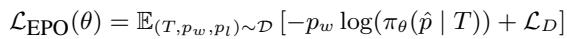 总 EPO 损失函数，结合了概率最大化和 DPO 项。