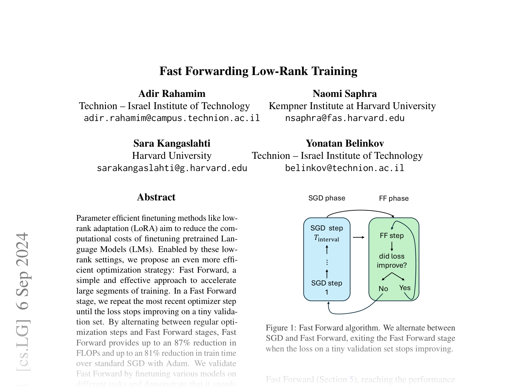 [Fast Forwarding Low-Rank Training 🔗](https://arxiv.org/abs/2409.04206)