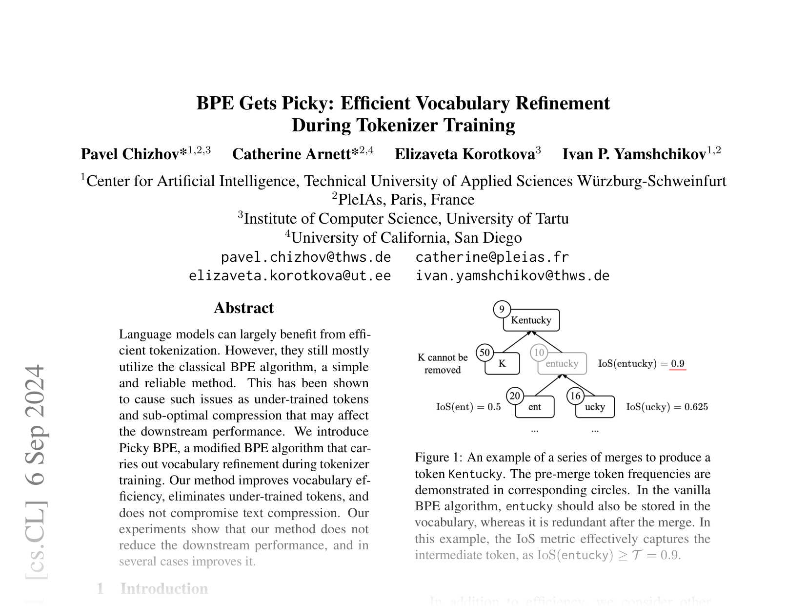 [BPE Gets Picky: Efficient Vocabulary Refinement During Tokenizer Training 🔗](https://arxiv.org/abs/2409.04599)