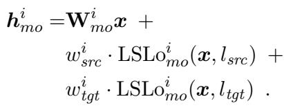 公式 5: 计算源语言和目标语言 LSLo 模块的加权和。