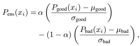 The Ensemble Equation for combining Good and Bad KenLM scores.