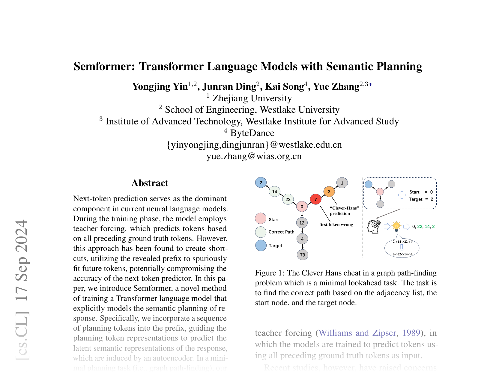 [Semformer: Transformer Language Models with Semantic Planning 🔗](https://arxiv.org/abs/2409.11143)
