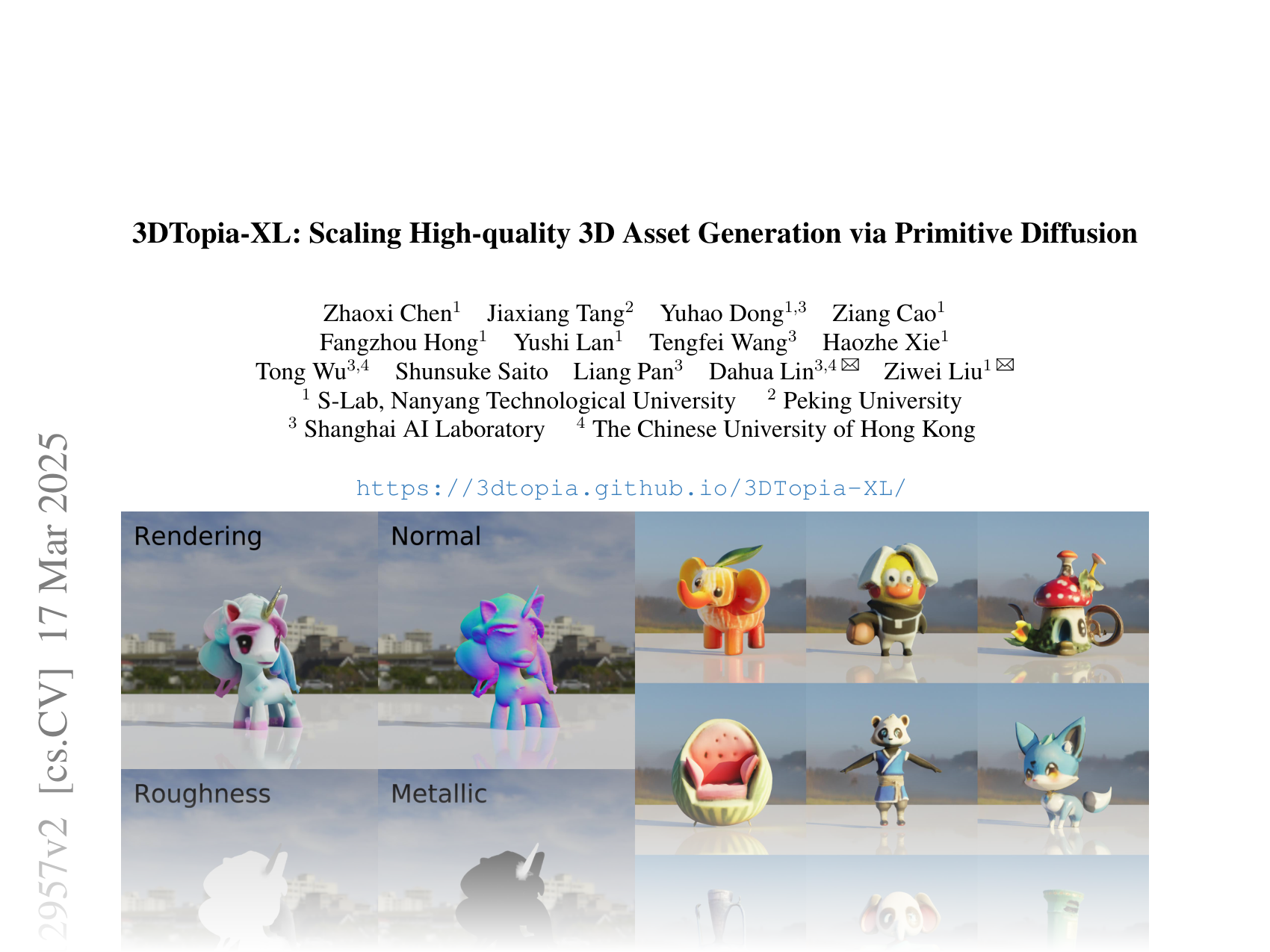 [3DTopia-XL: Scaling High-quality 3D Asset Generation via Primitive Diffusion 🔗](https://arxiv.org/abs/2409.12957)