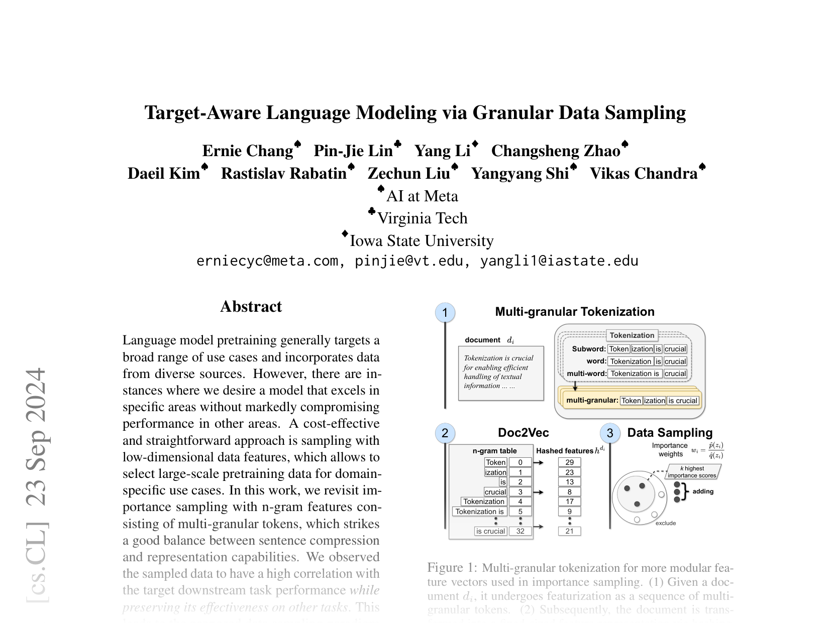 [Target-Aware Language Modeling via Granular Data Sampling 🔗](https://arxiv.org/abs/2409.14705)