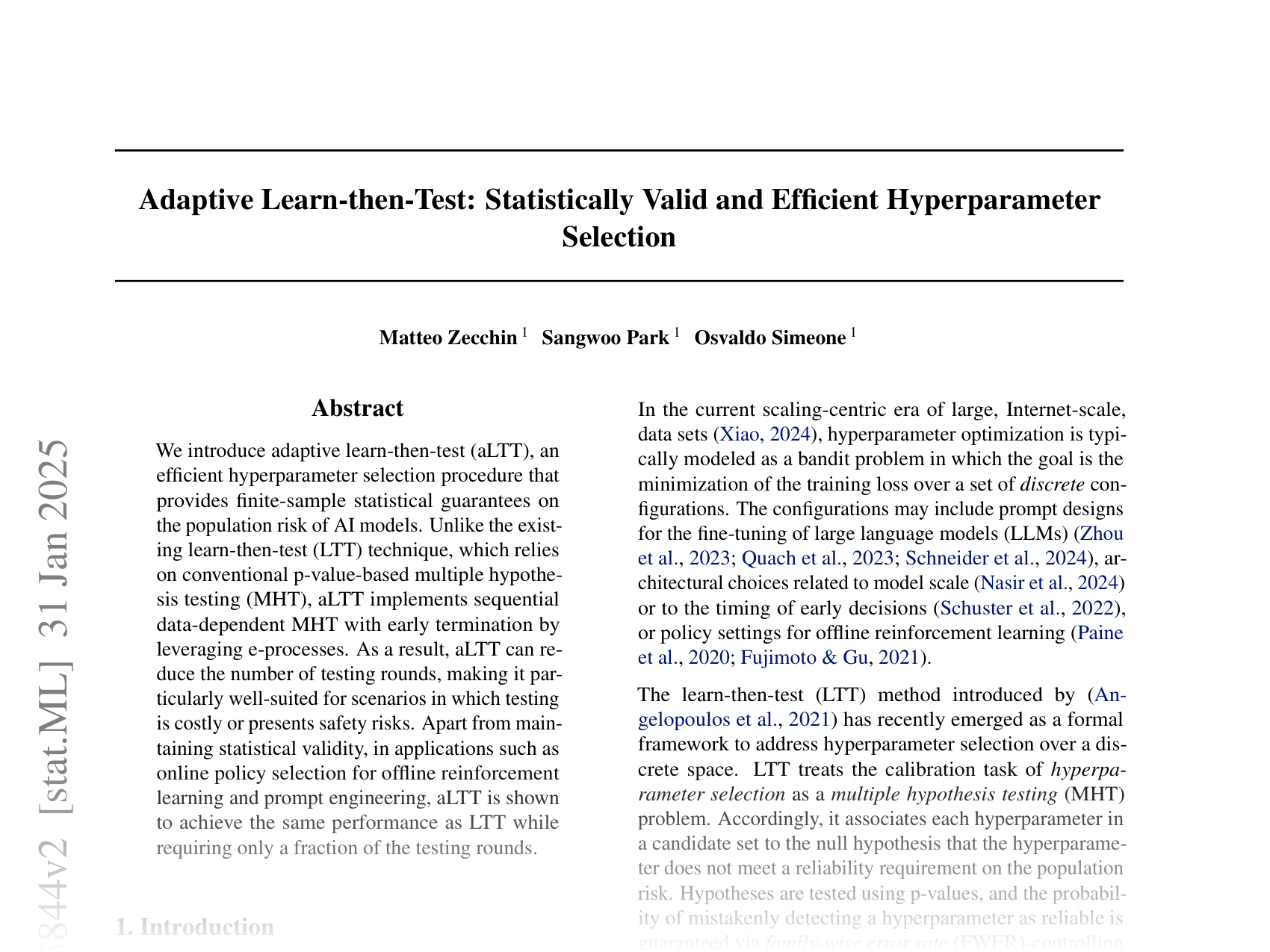 [Adaptive Learn-then-Test: Statistically Valid and Efficient Hyperparameter Selection 🔗](https://arxiv.org/abs/2409.15844)
