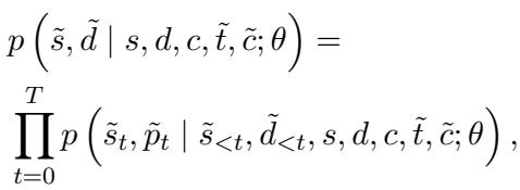 Probability equation for autoregressive prediction of style and duration.