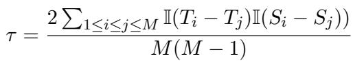 Kendall&rsquo;s tau 相关系数公式。