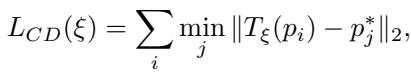 Equation for the one-way Chamfer distance used to refine pose estimation.