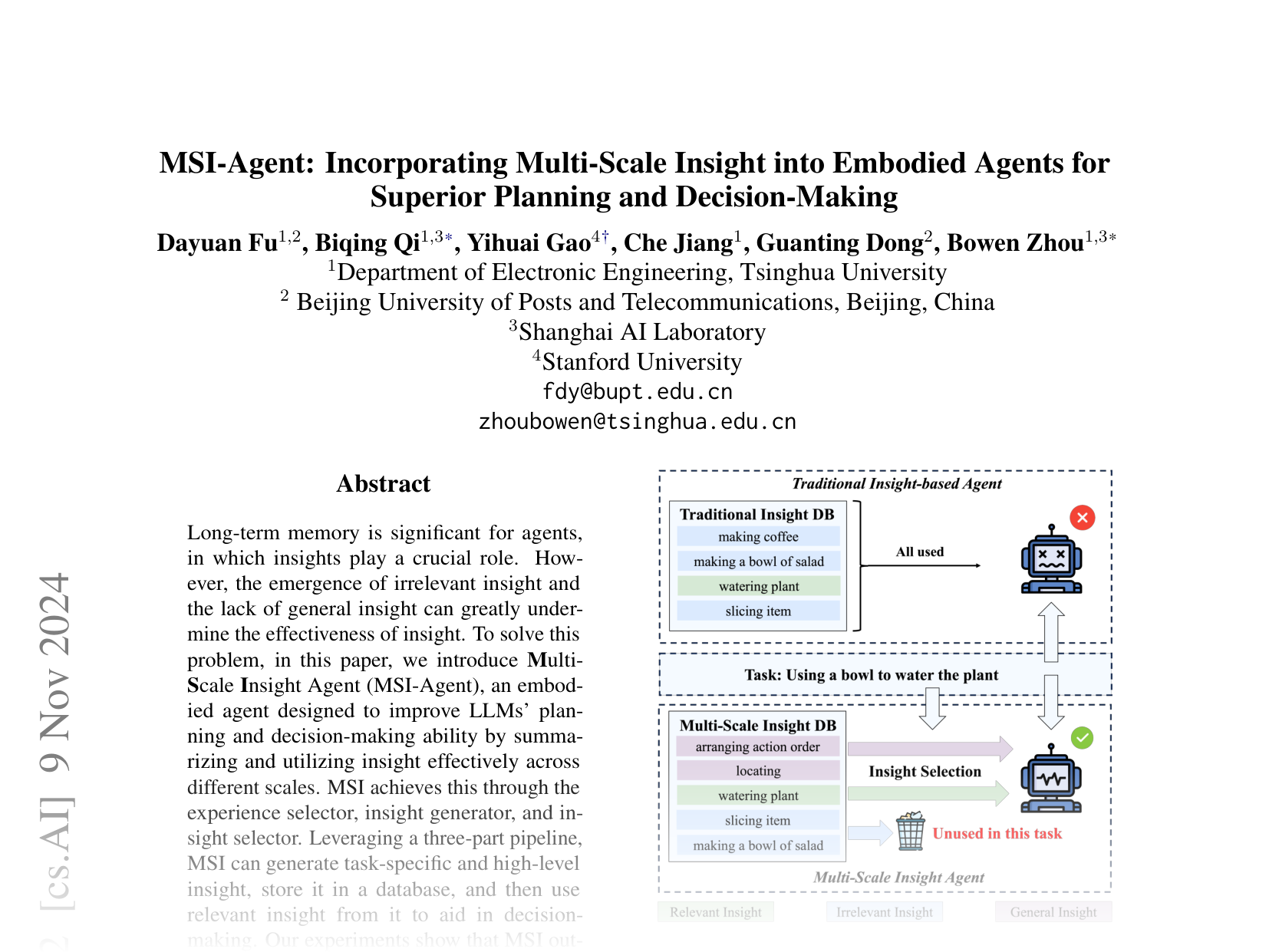 [MSI-Agent: Incorporating Multi-Scale Insight into Embodied Agents for Superior Planning and Decision-Making 🔗](https://arxiv.org/abs/2409.16686)