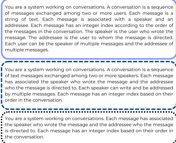 图 3: 三种提示方案中系统提示开头的示例。
