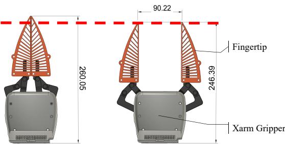 Diagram of the plug-in fingertip design integrated with the xArm Gripper.