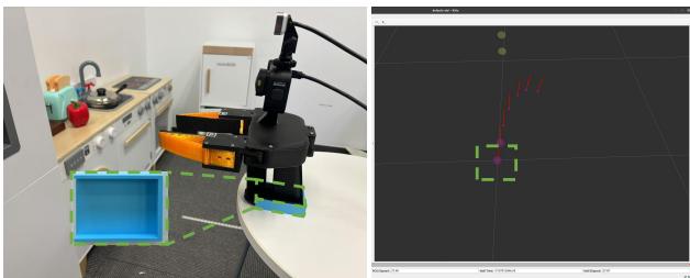 The blue 3D-printed groove for loop closure and its visualization in RVIZ.