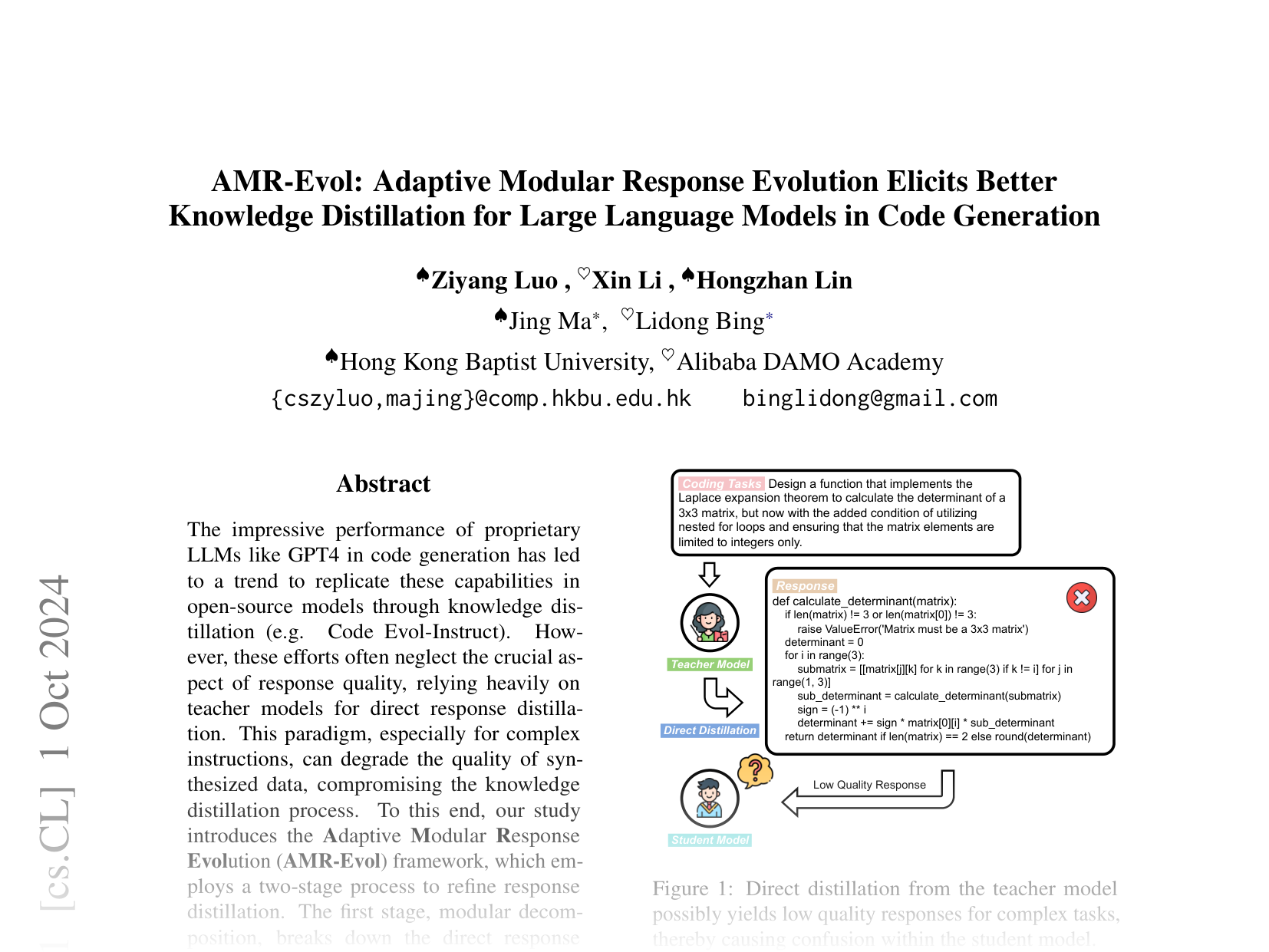[AMR-Evol: Adaptive Modular Response Evolution Elicits Better Knowledge Distillation for Large Language Models in Code Generation 🔗](https://arxiv.org/abs/2410.00558)