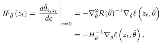 涉及 Hessian 逆矩阵的经典影响函数公式。
