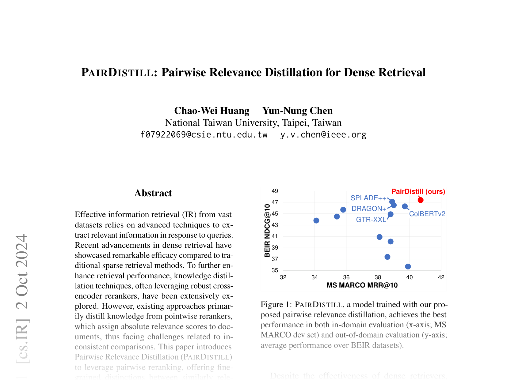 [PAIRDISTILL: Pairwise Relevance Distillation for Dense Retrieval 🔗](https://arxiv.org/abs/2410.01383)