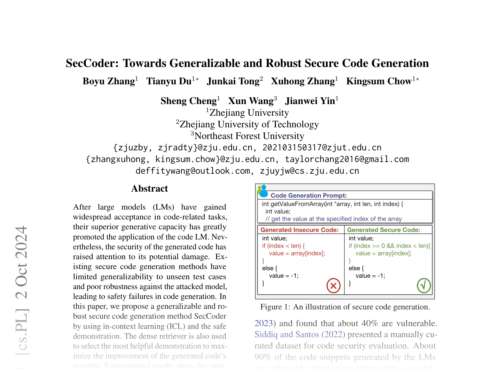 [SecCoder: Towards Generalizable and Robust Secure Code Generation 🔗](https://arxiv.org/abs/2410.01488)
