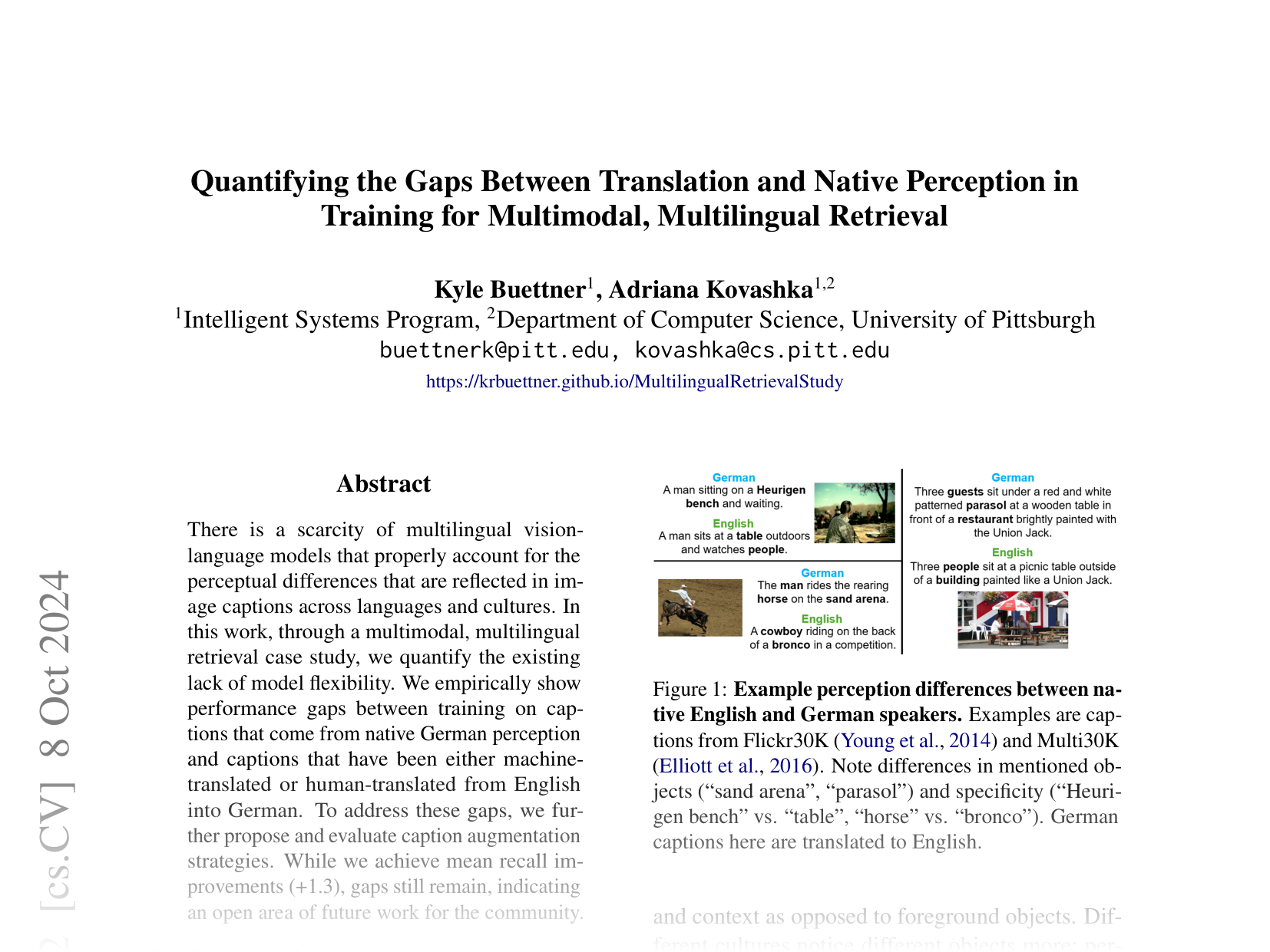 [Quantifying the Gaps Between Translation and Native Perception in Training for Multimodal, Multilingual Retrieval 🔗](https://arxiv.org/abs/2410.02027)