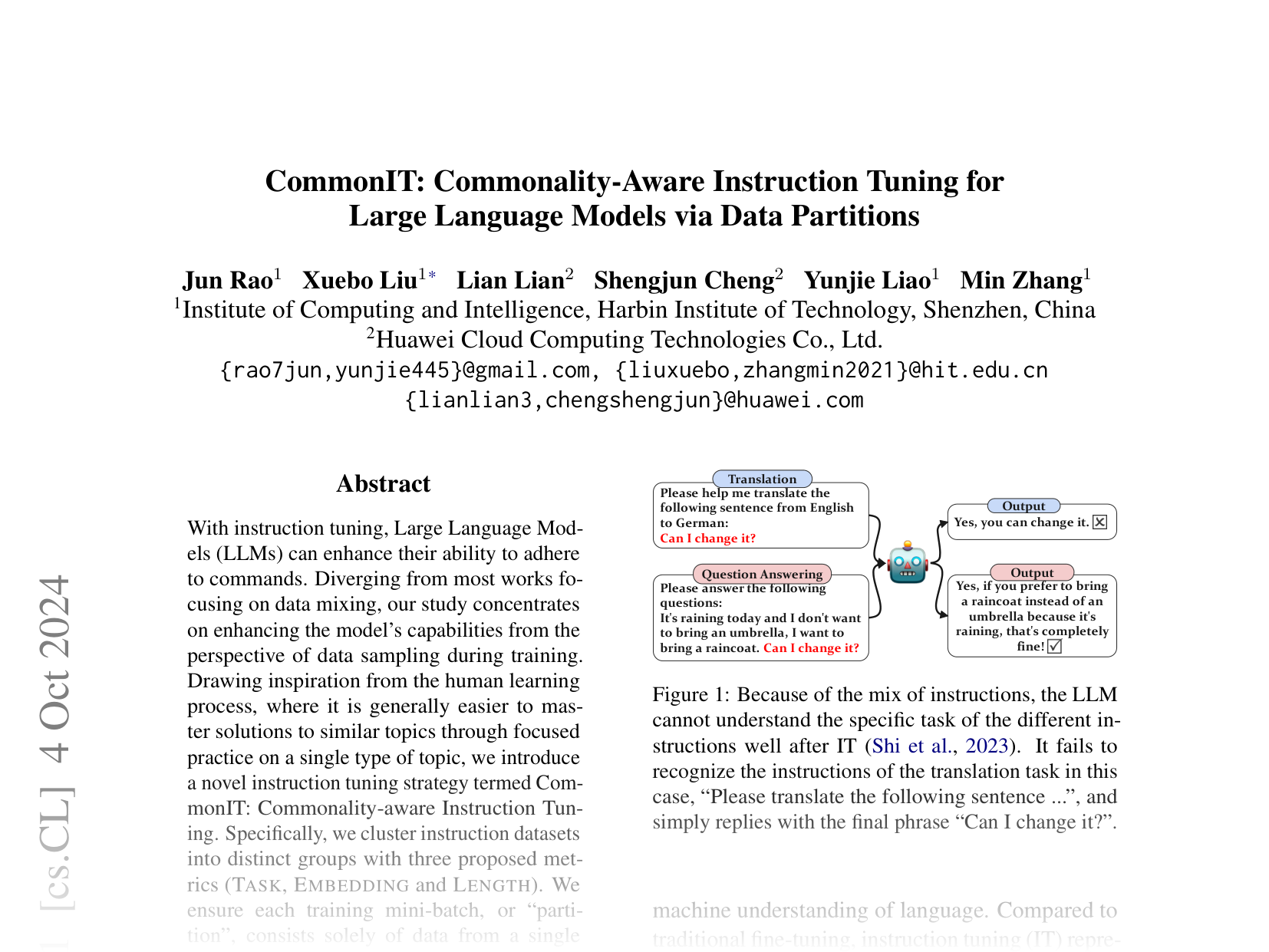[CommonIT: Commonality-Aware Instruction Tuning for Large Language Models via Data Partitions 🔗](https://arxiv.org/abs/2410.03077)