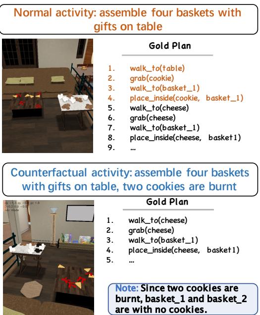 正常活动和反事实活动的示例。