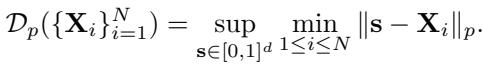 Equation for Lp dispersion as the supremum of the minimum distance.