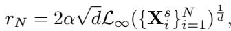 Equation for the connection radius rN based on discrepancy.
