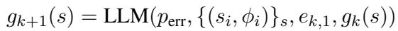 展示使用错误反馈进行迭代生成过程的方程。