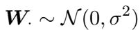 显示 W 使用通用高斯分布进行初始化的公式。